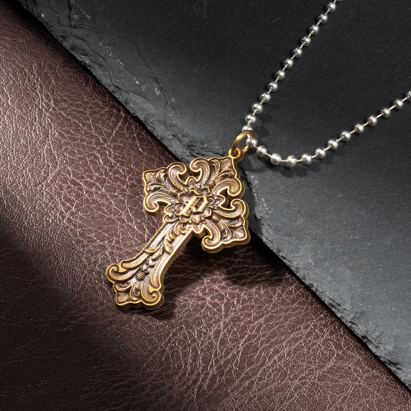 Vintage Cross Pendant Relief Engraving