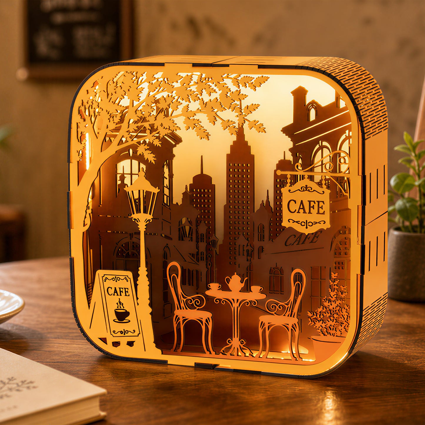 Multi-layered wooden café coffee shop silhouette lamp