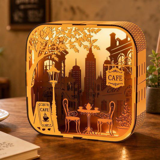Multi-layered wooden café coffee shop silhouette lamp