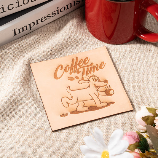Coffee dog leather coaster engraving