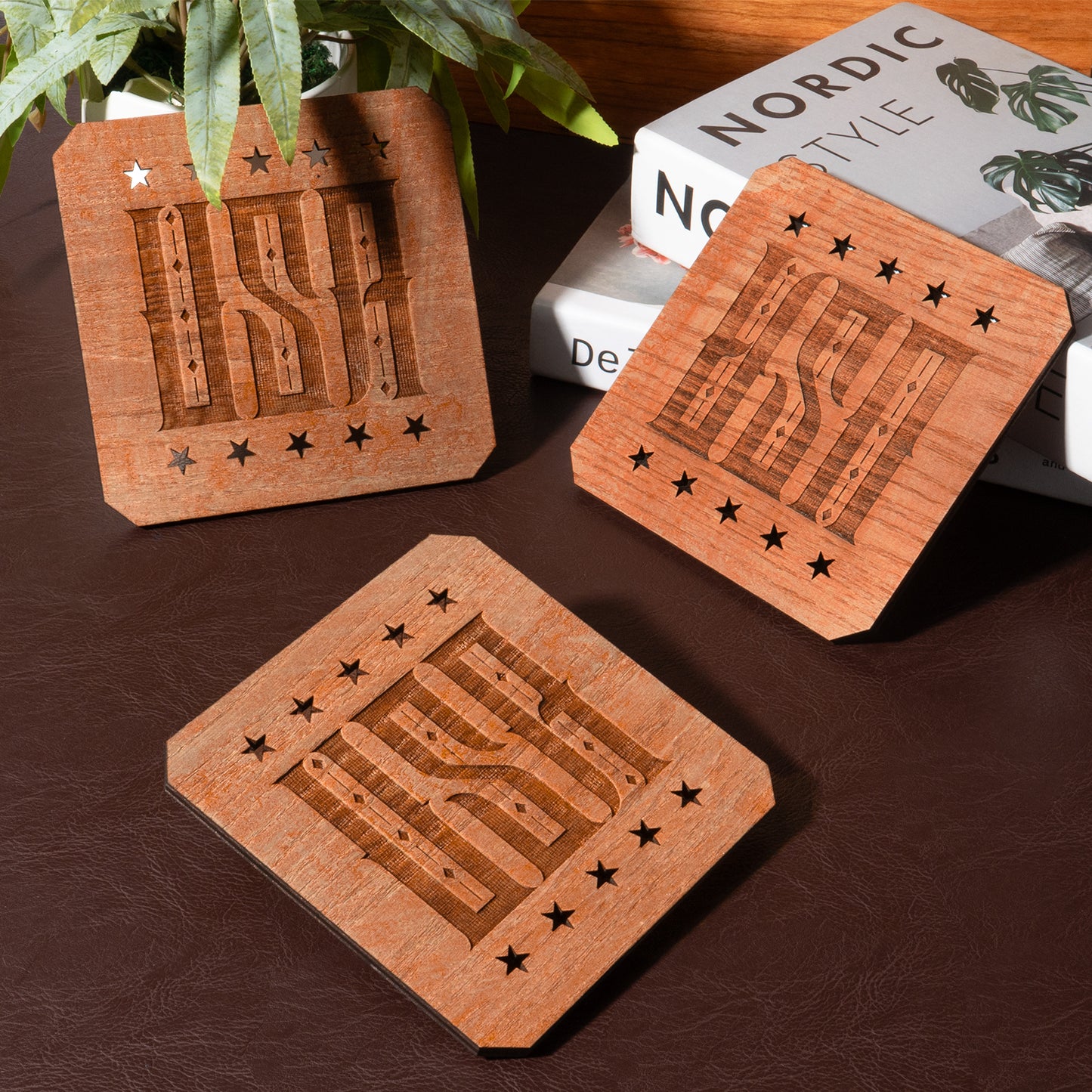 Independence Day engraved wooden coaster