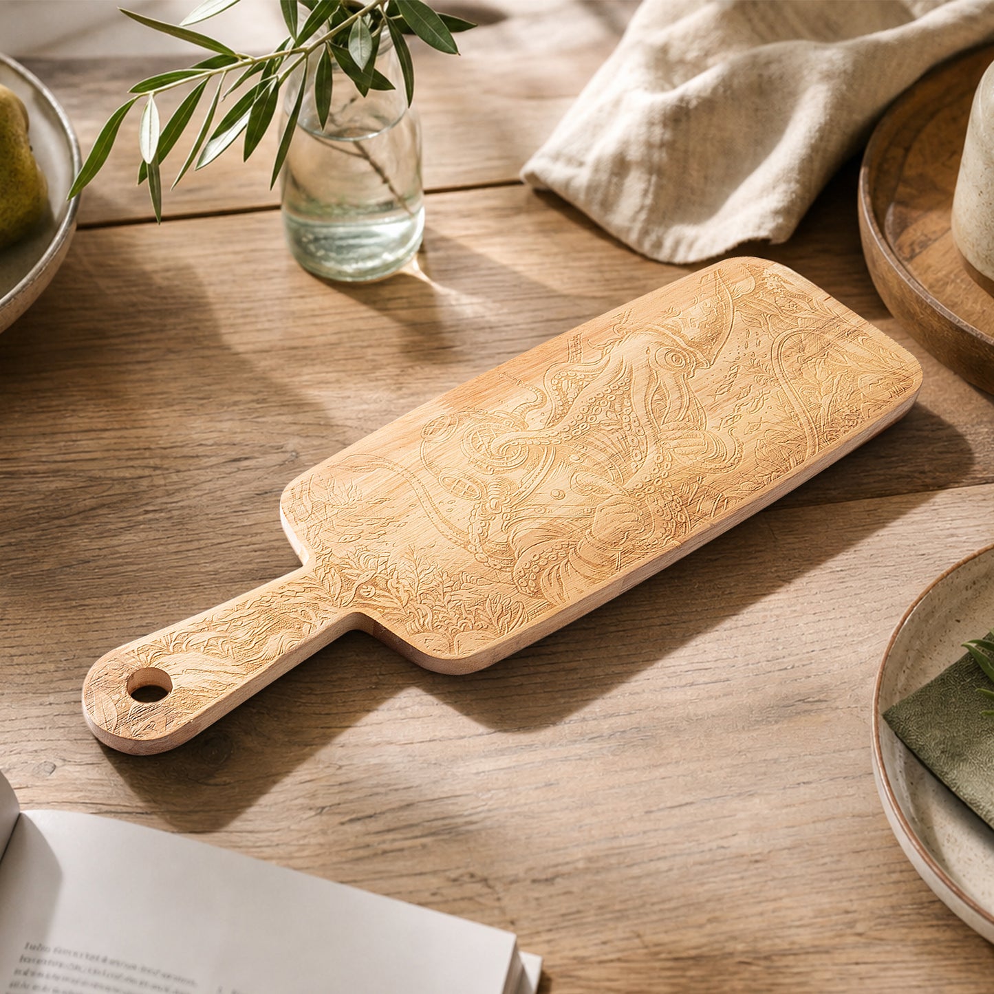 Giant Octopus Monster Engraved wooden cutting board