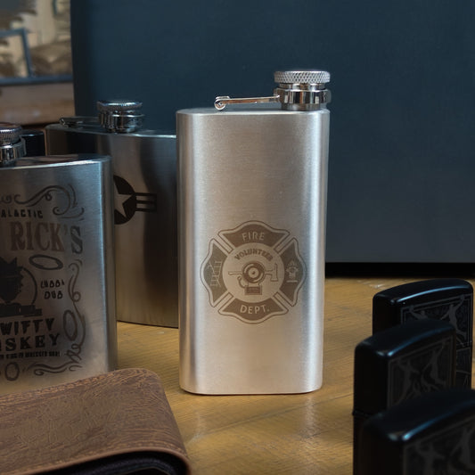 Father's Day Metal Engraved Firefighter Emblem Flask