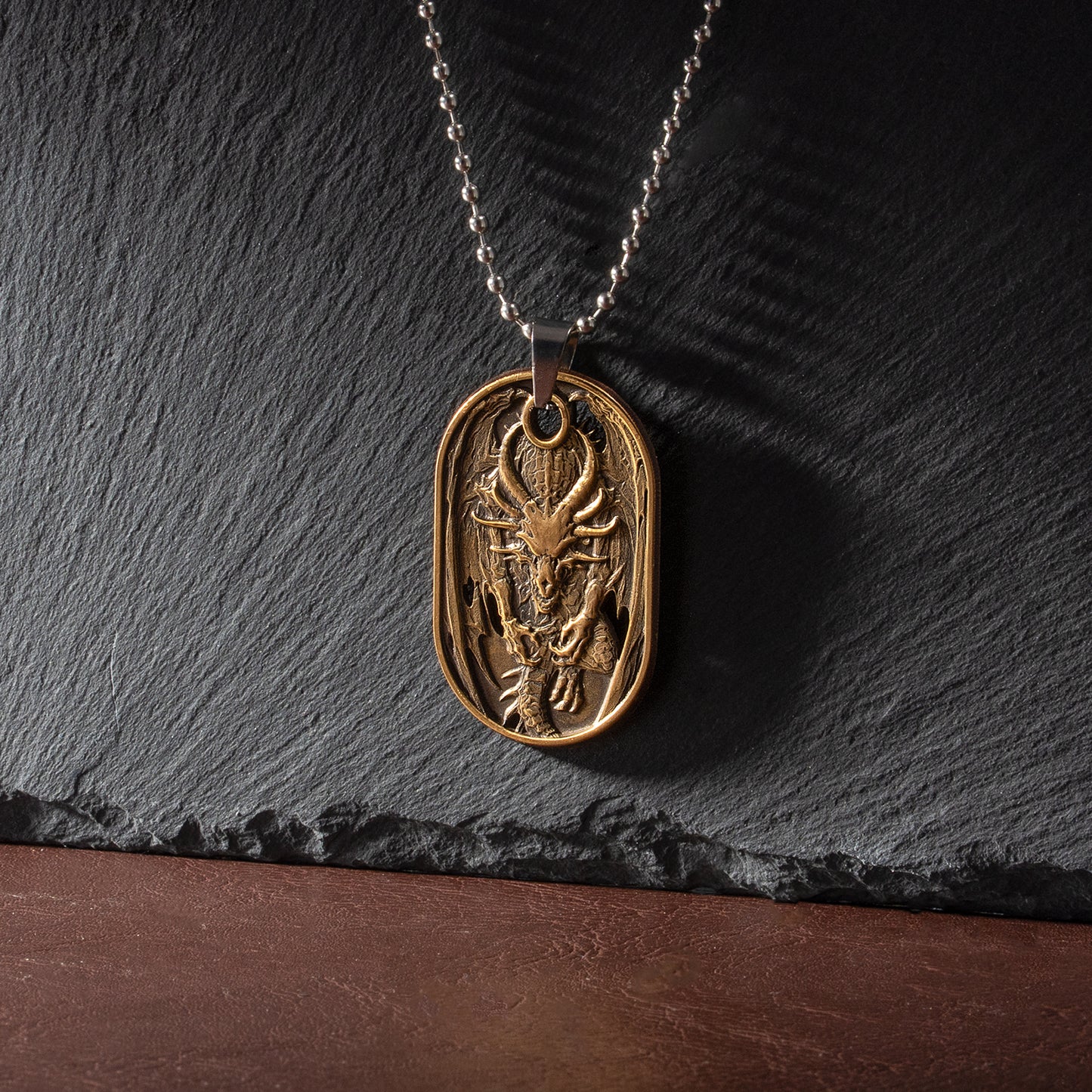 Vintage Dragon Dog Tag Pendant Relief Engraving