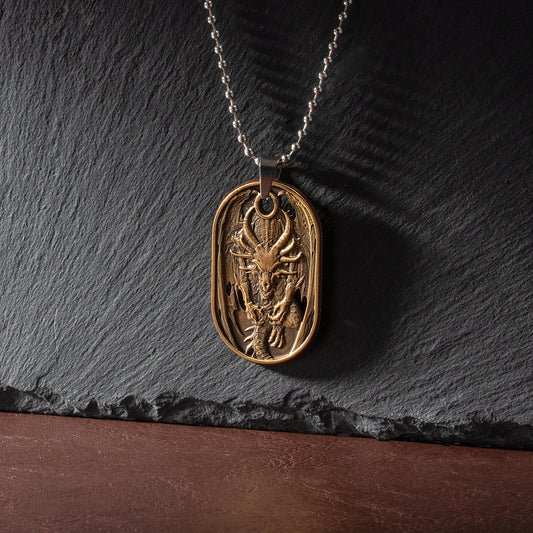 Vintage Dragon Dog Tag Pendant Relief Engraving