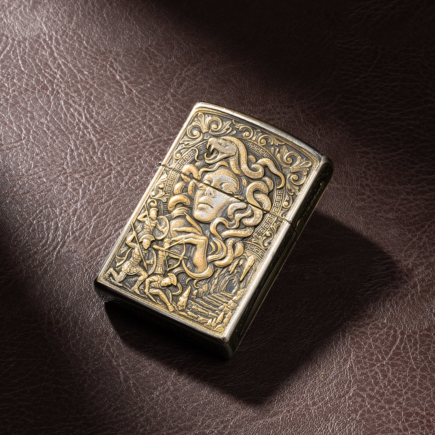 Medusa Zippo Brass Lighter Relief Engraving