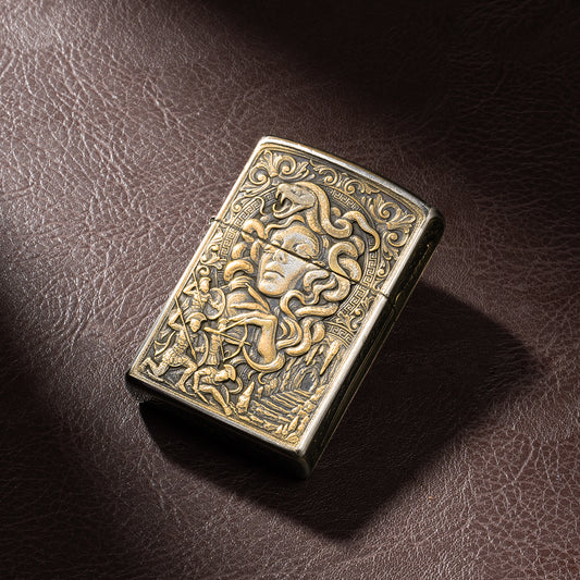 Medusa Zippo Brass Lighter Relief Engraving