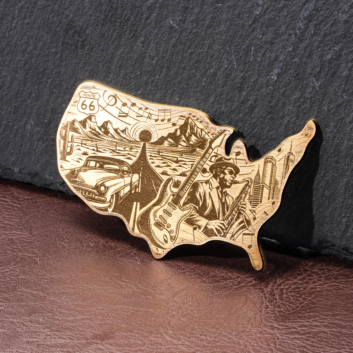 US Map Brass plaque cutting engraving