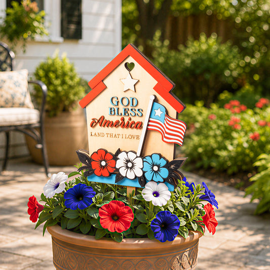 USA Independence Day wooden garden stake