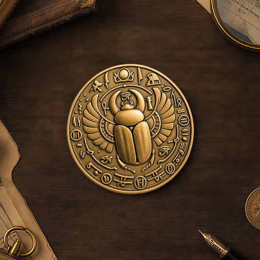 Scarab beetle brass coin relief carving