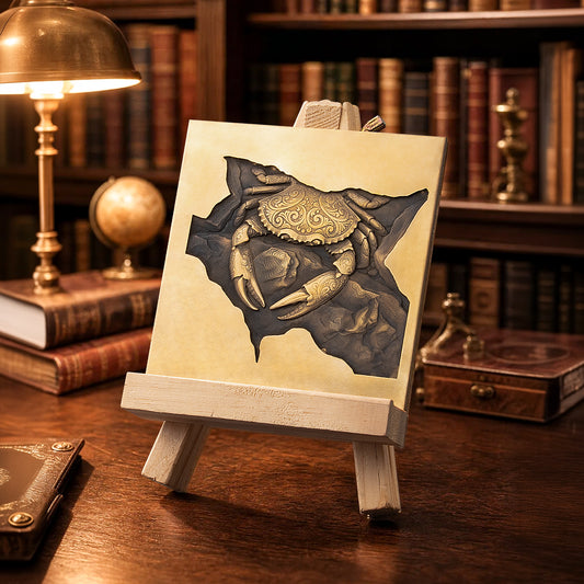 Crab In The Rock Brass Relief Engraving