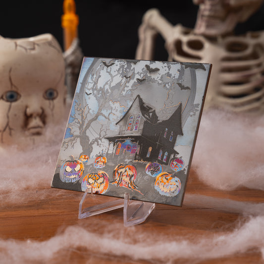 Halloween Haunted House Pumpkin Metal Color Engraving