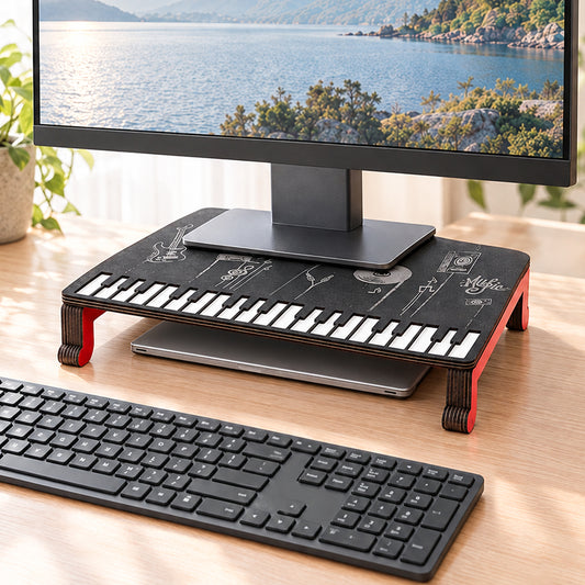 Piano-style computer monitor stand