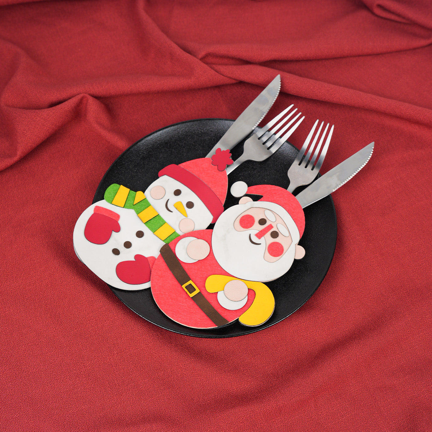 Christmas Leather Felt Cloth Tableware Set