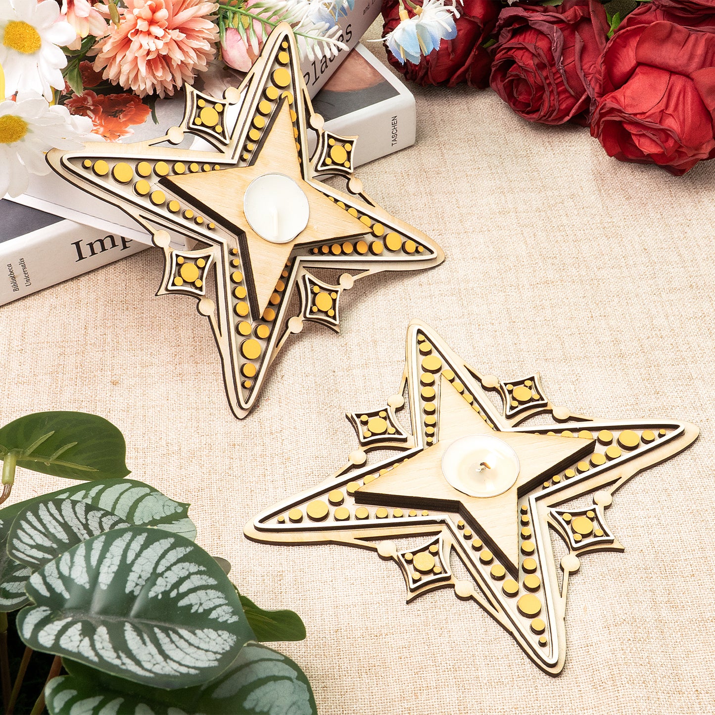 Wooden Star Candle Tea Light Holder