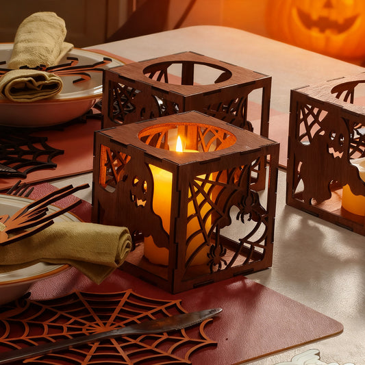 Wooden Halloween Candle Holder Decor