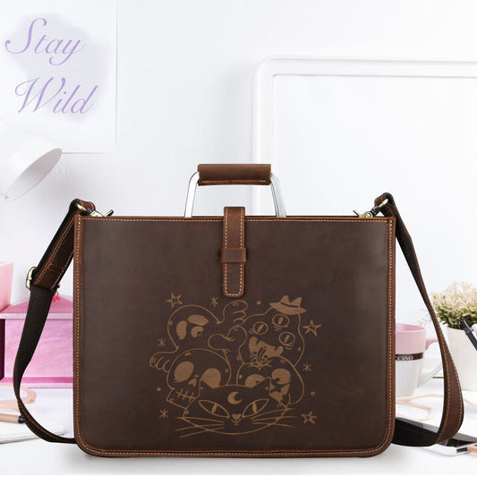 Engraved Leather Briefcase 05 - Spooky