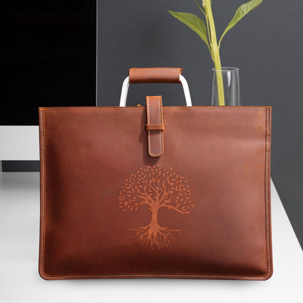 Engraved Leather Briefcase 02 - Tree