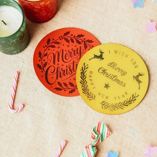 Christmas Round Leather Coaster