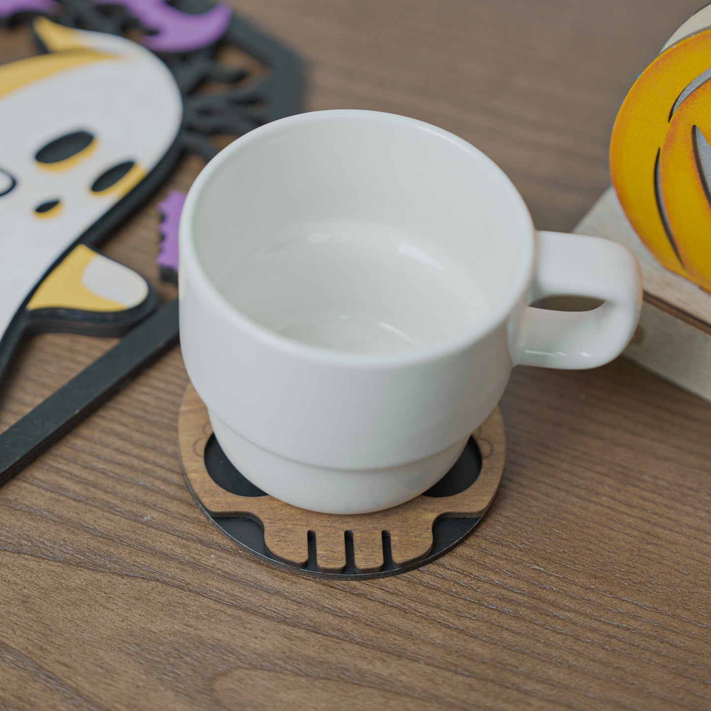 Wooden Halloween Skull Coaster