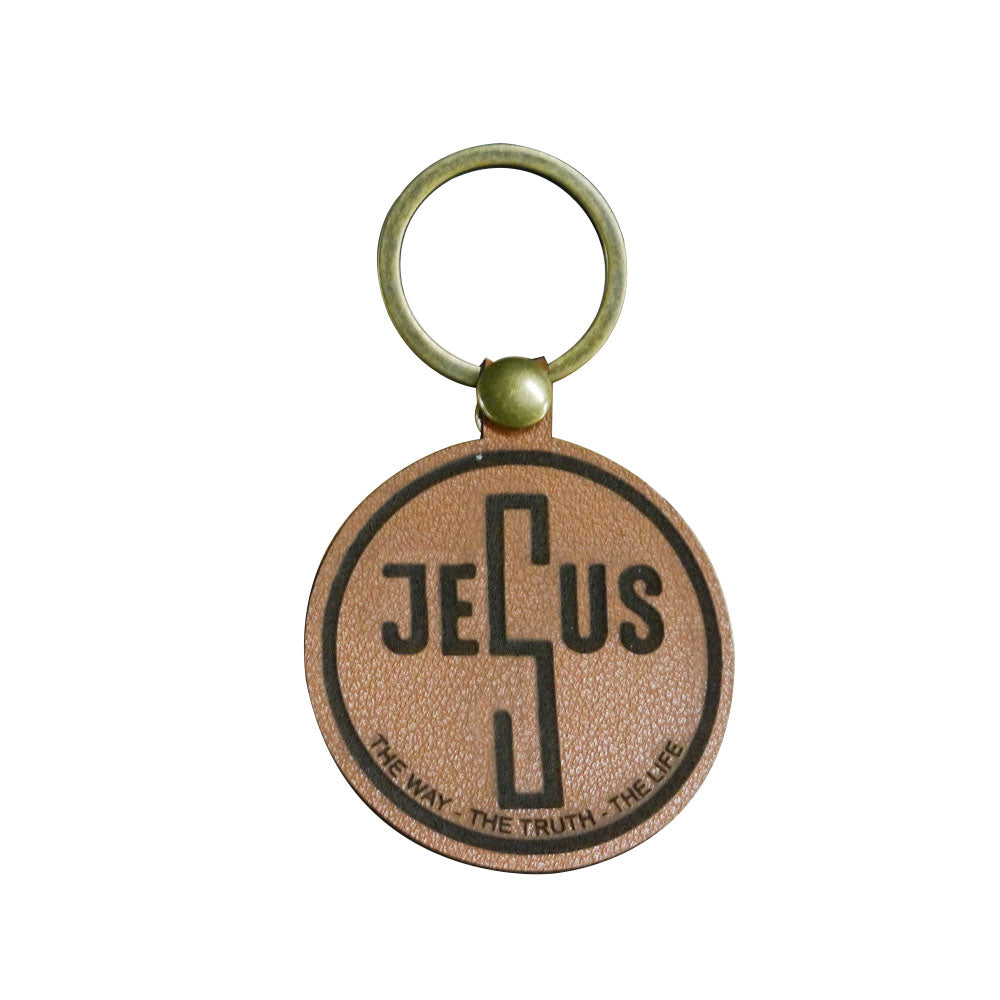 Leather Keychain 01 Jesus Cross