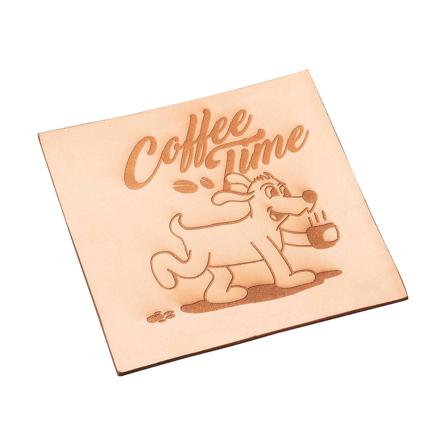 Coffee dog leather coaster engraving