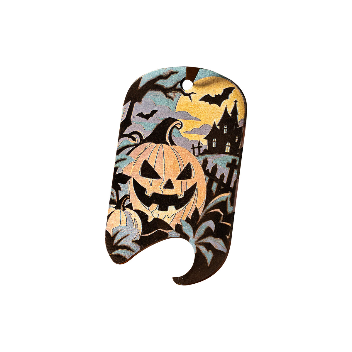 Halloween Pumpkin Metal Bottle Opener Keychain Color Engraving