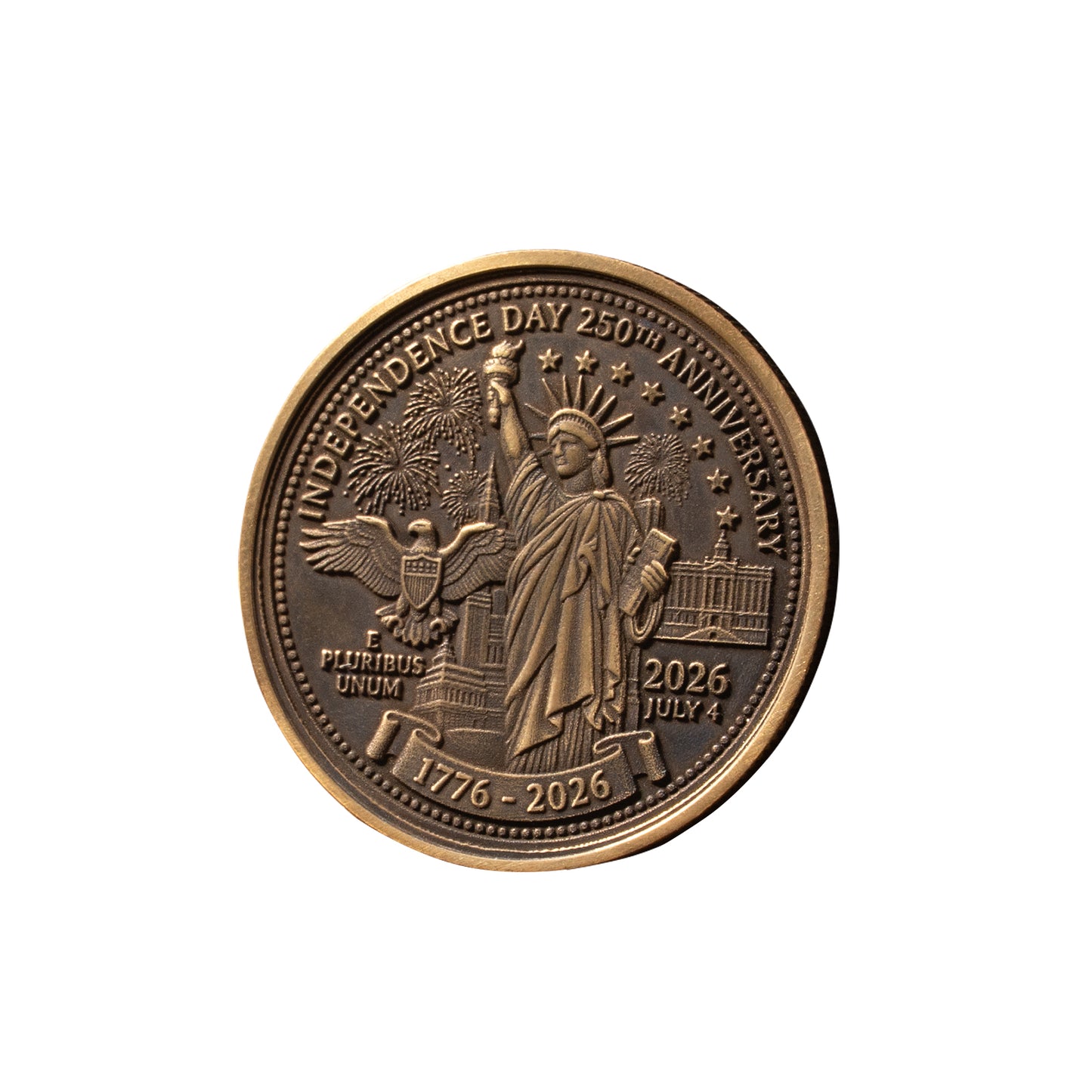 Independence Day Statue of Liberty Brass Coin Relief engraving