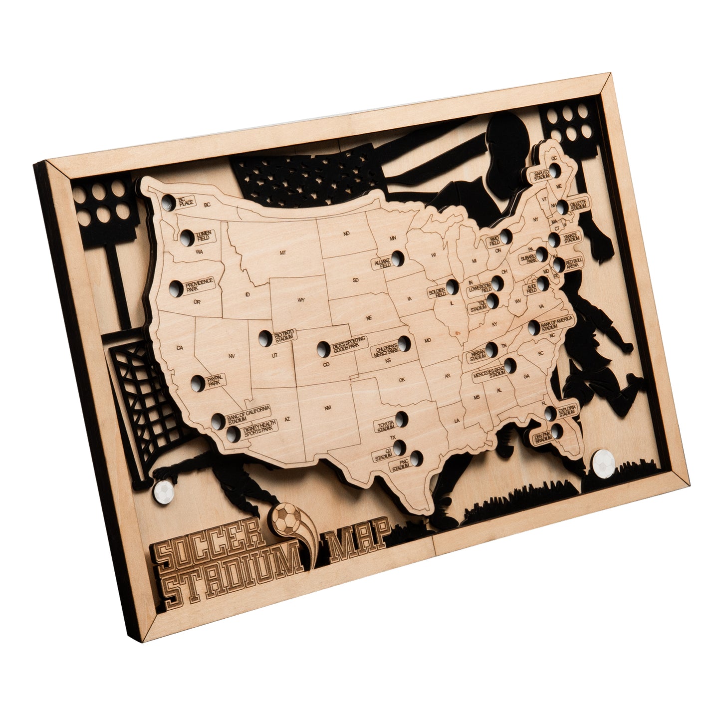 Soccer Stadium Map Wooden Cutting Engraving