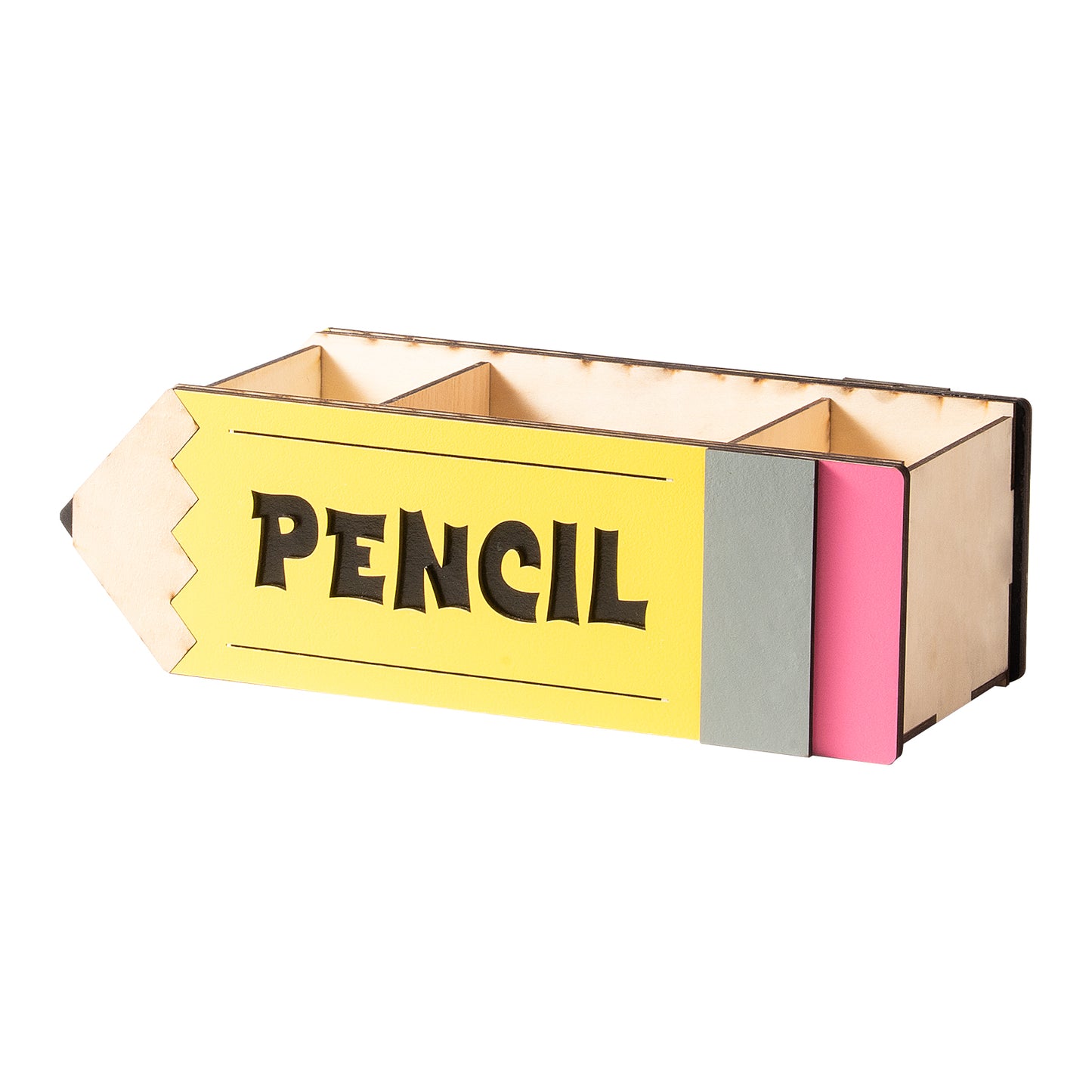 Pencil-shaped wooden pen holder