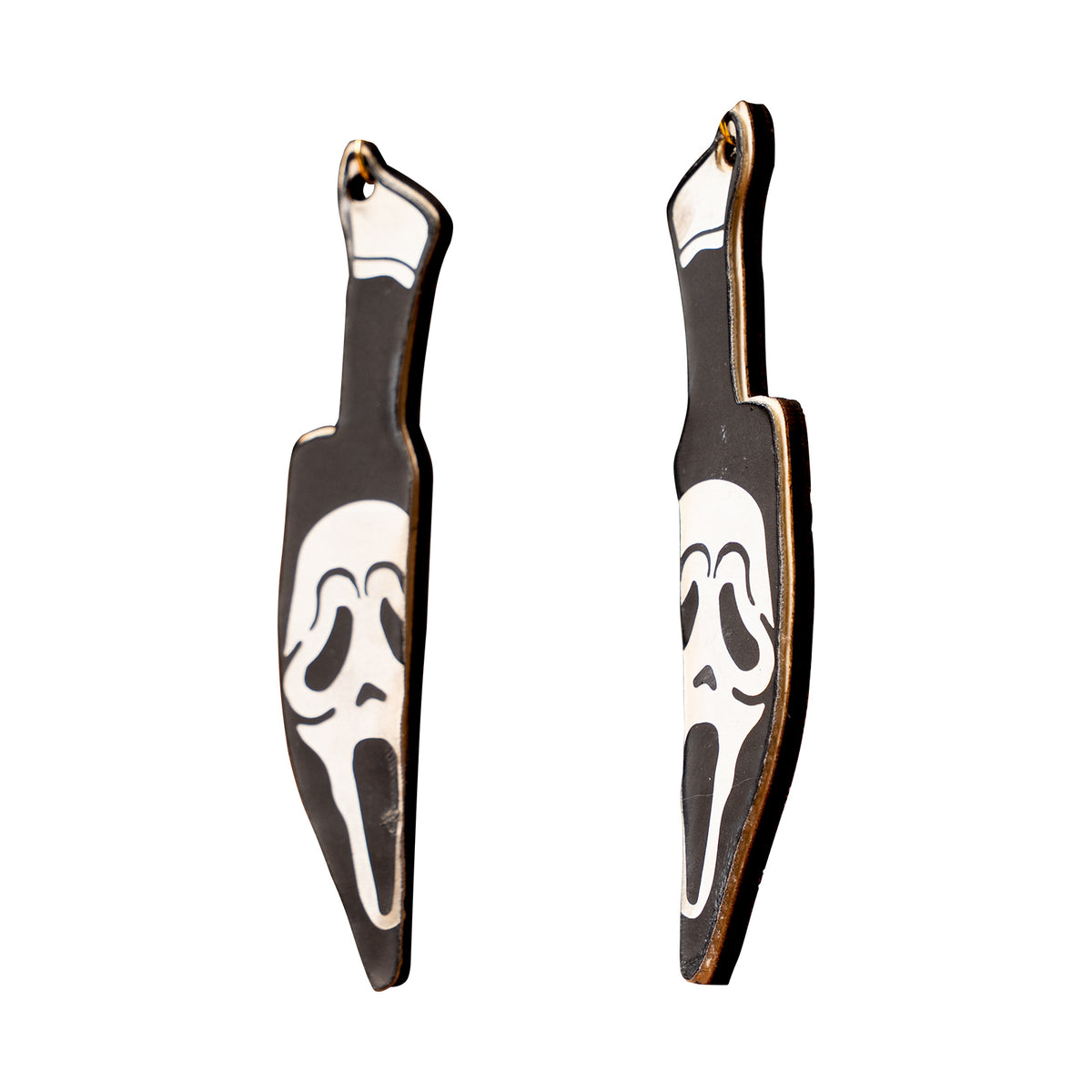 Halloween Leather Ghostface Knife Engraving Earrings