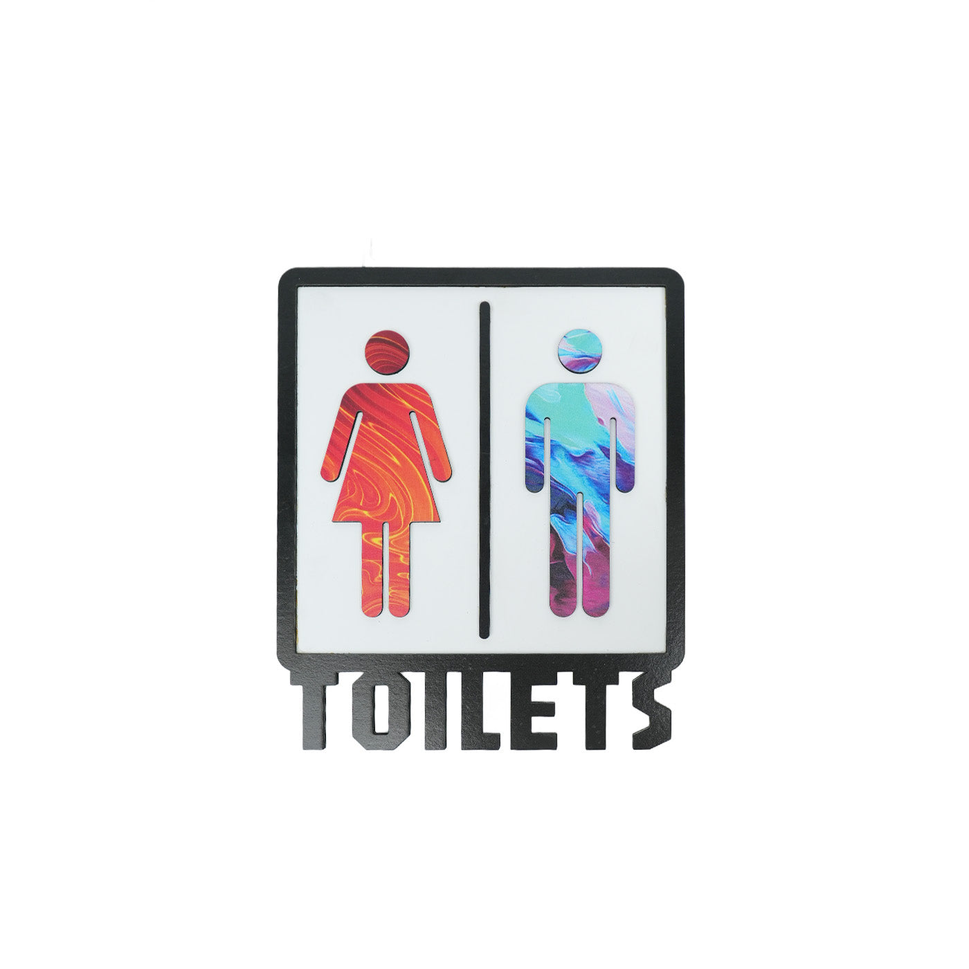 Patterned wooden toilet sign
