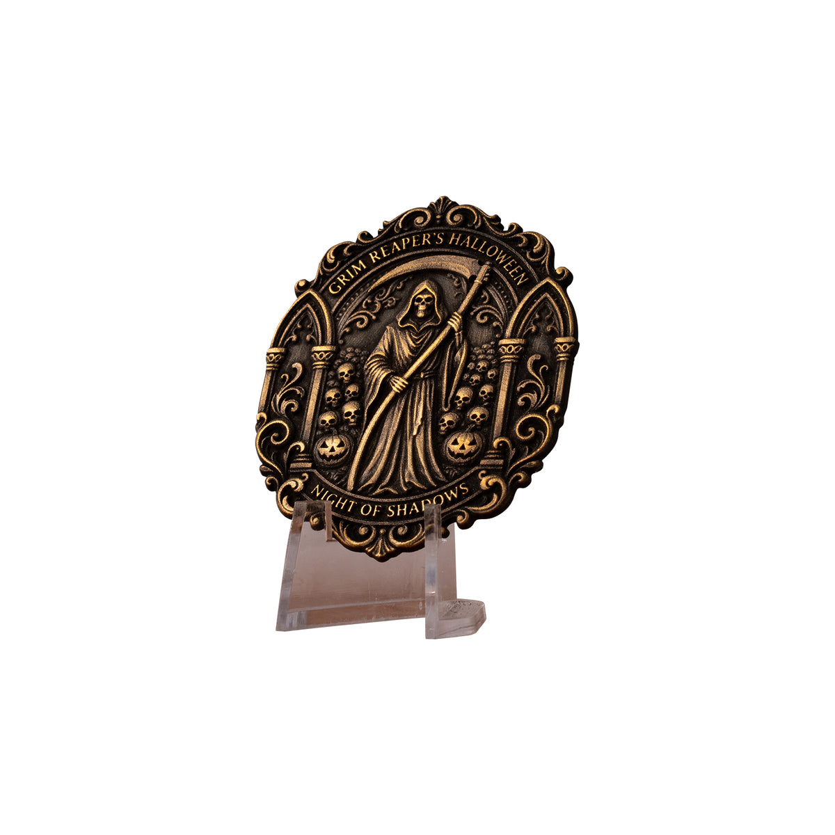 Halloween Grim Reaper and Pumpkin Metal Relief Engraving