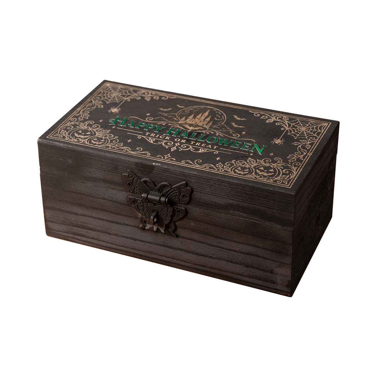 Halloween Castle Wooden Candy Box Engraving with Aluminum Metal Letter Inlay