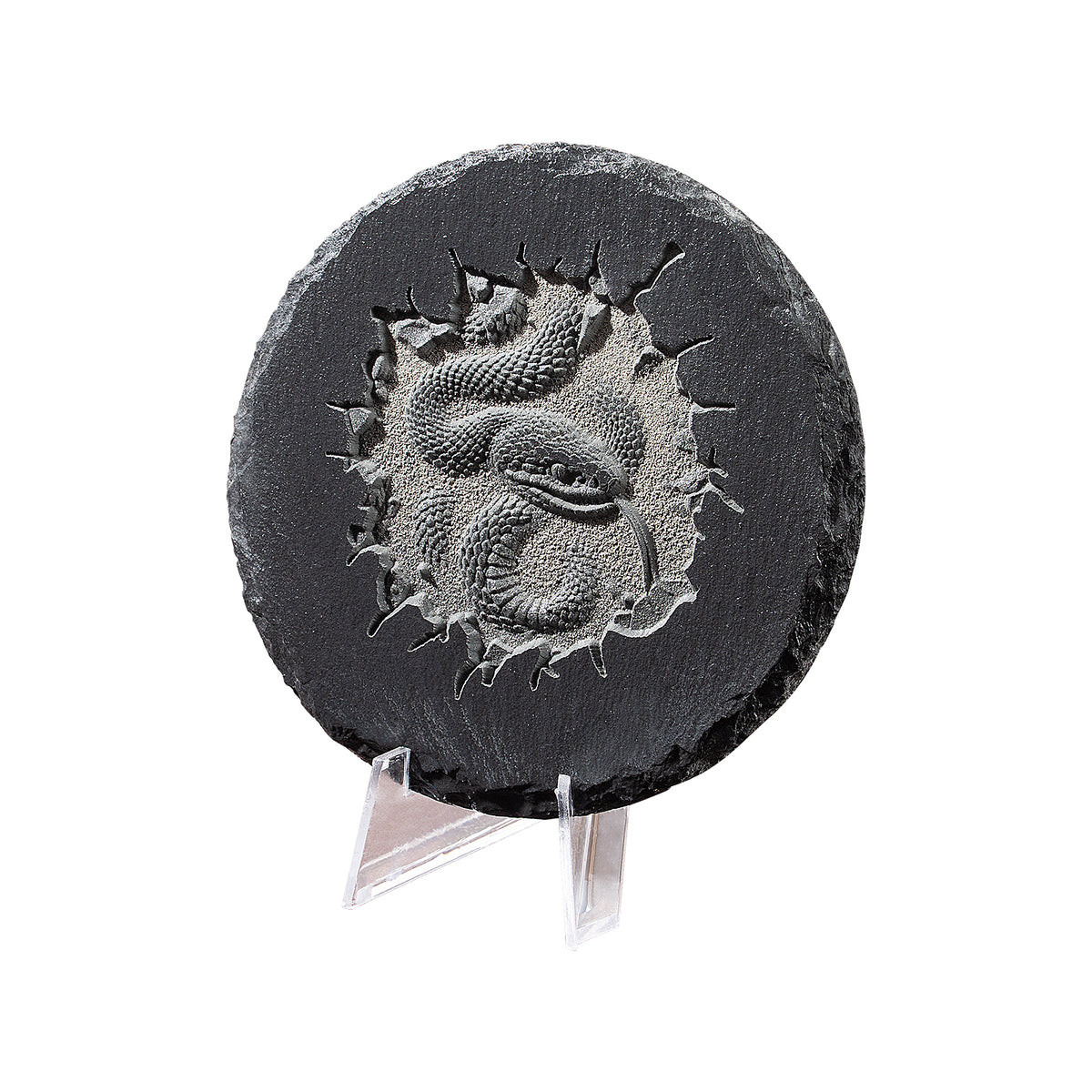 Rattlesnake stone coaster relief engraving