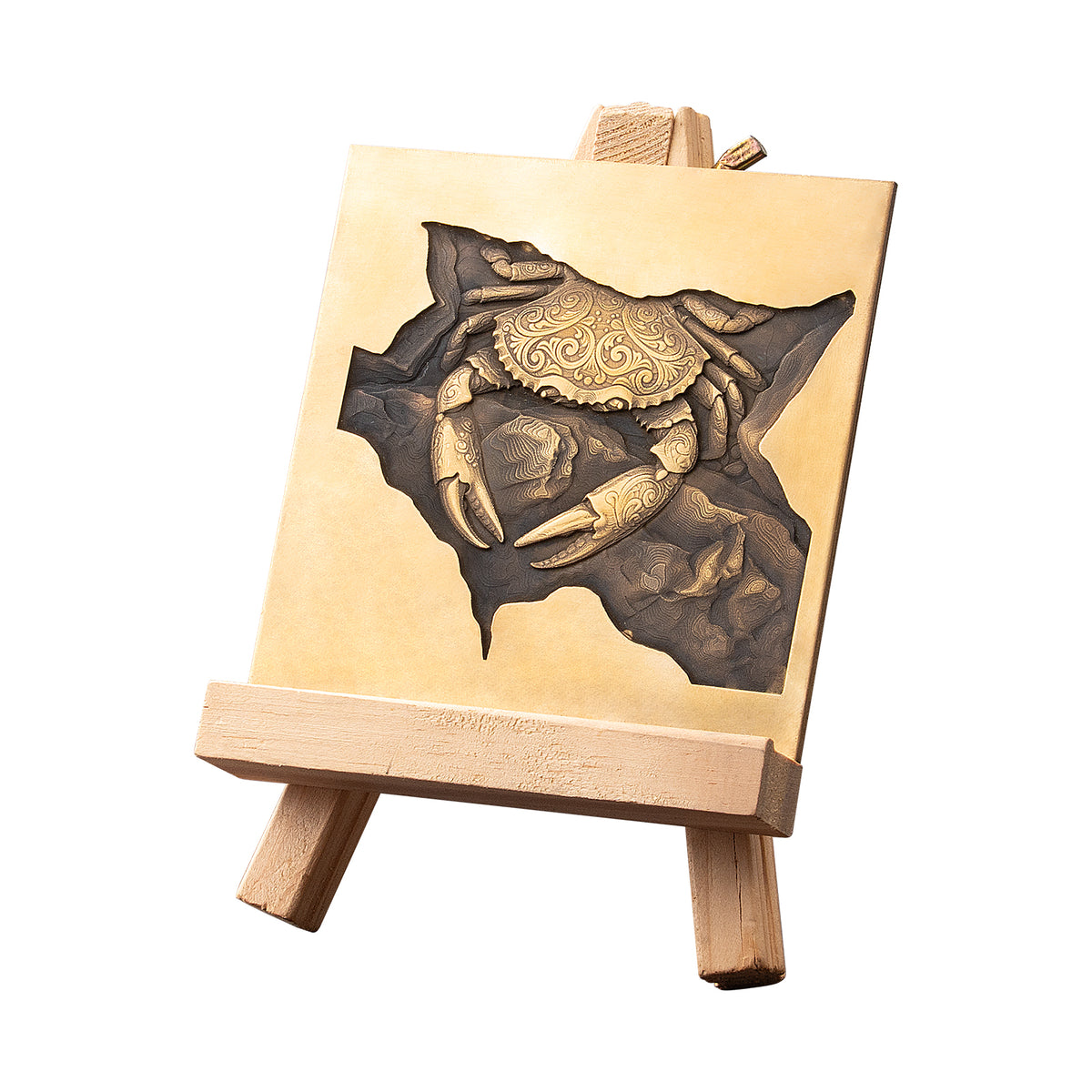 Crab In The Rock Brass Relief Engraving