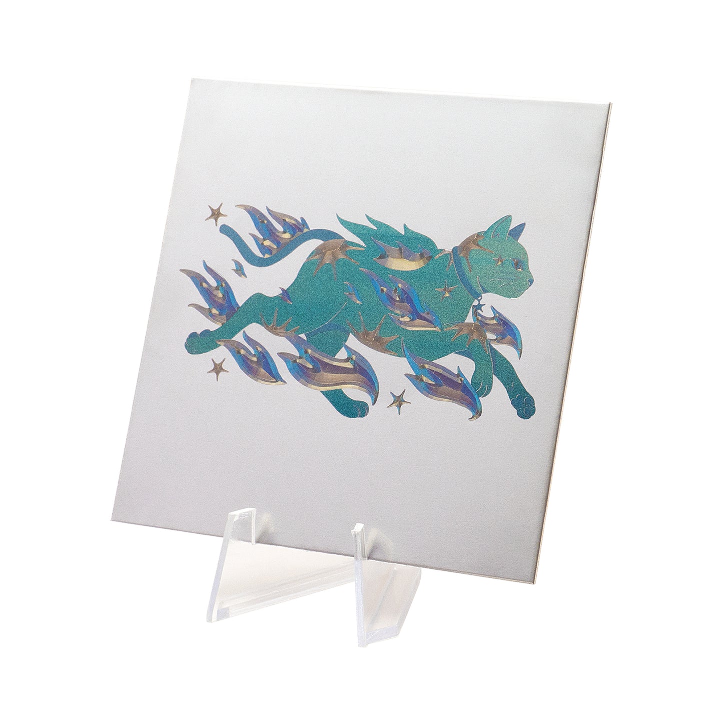 Iridescent Cat Kitten Stainless Steel Color Engraving