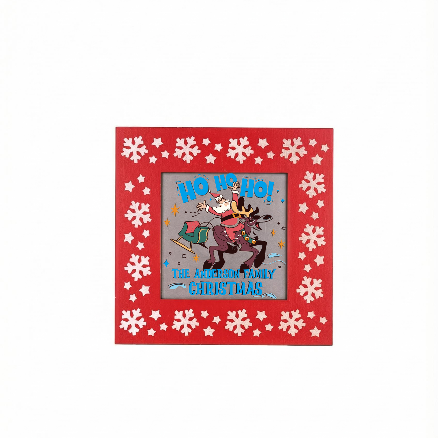 Santa and Reindeer Metal Plante Color Engraving