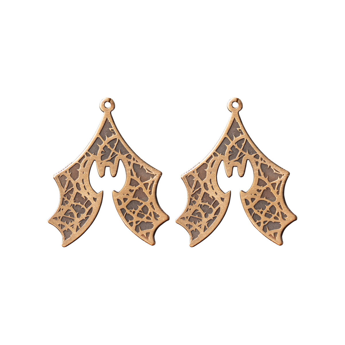 Brass Bat Earrings with Thorn Pattern