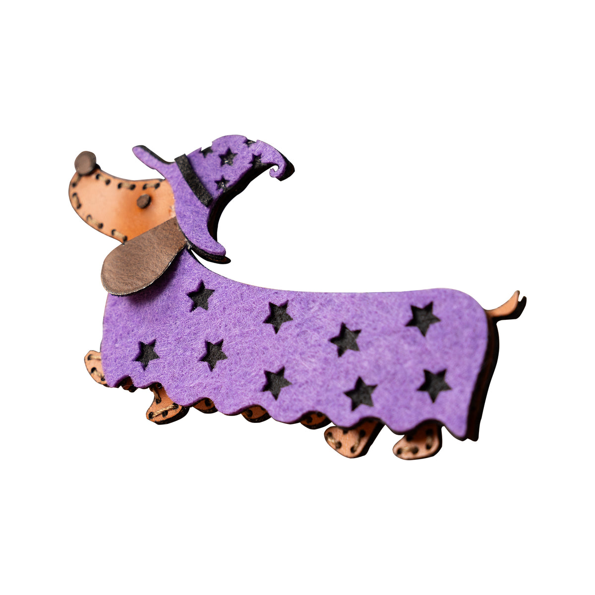 Witch Dachshund Leather Ornament