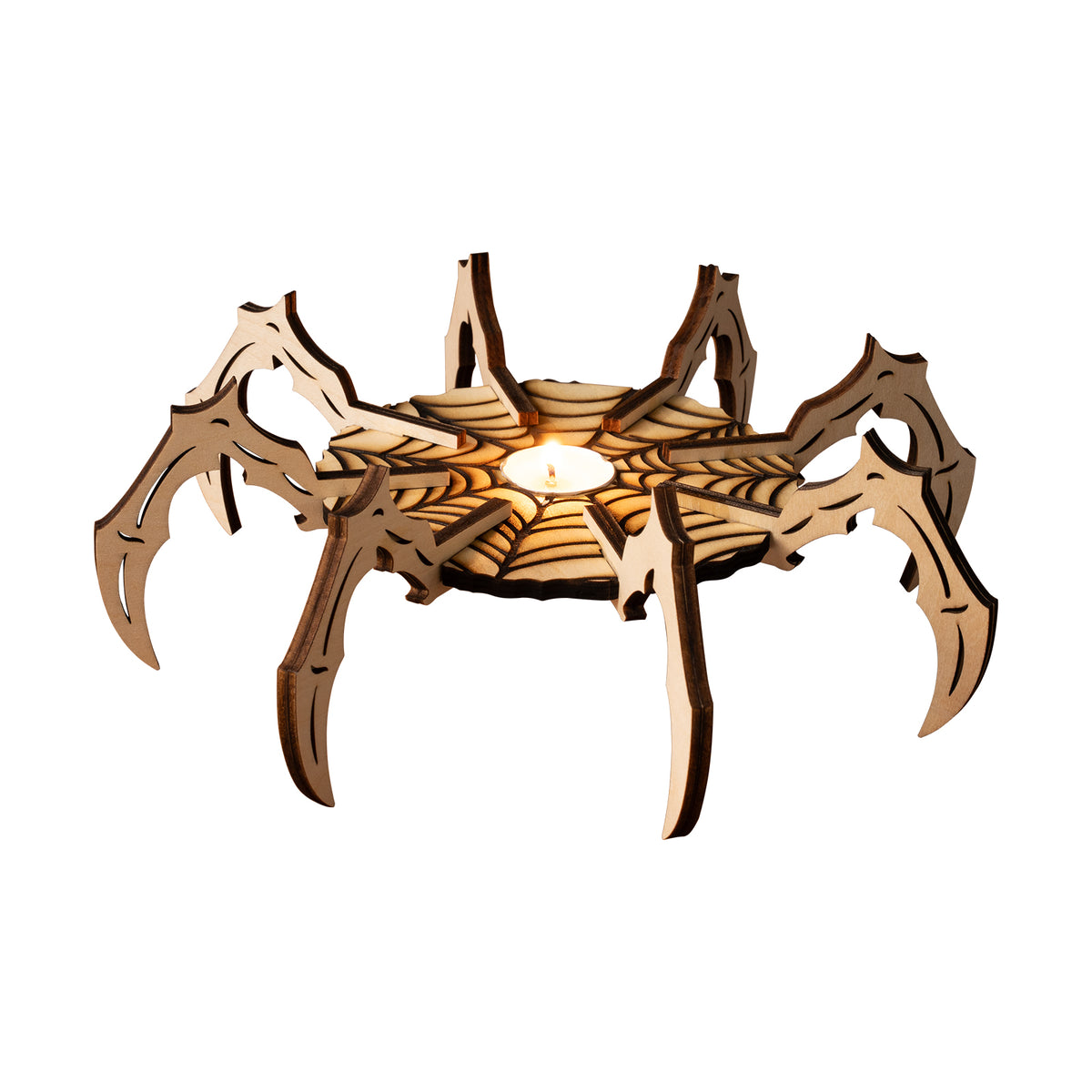 Halloween Wooden 3D Spider Tealight Candle Holder