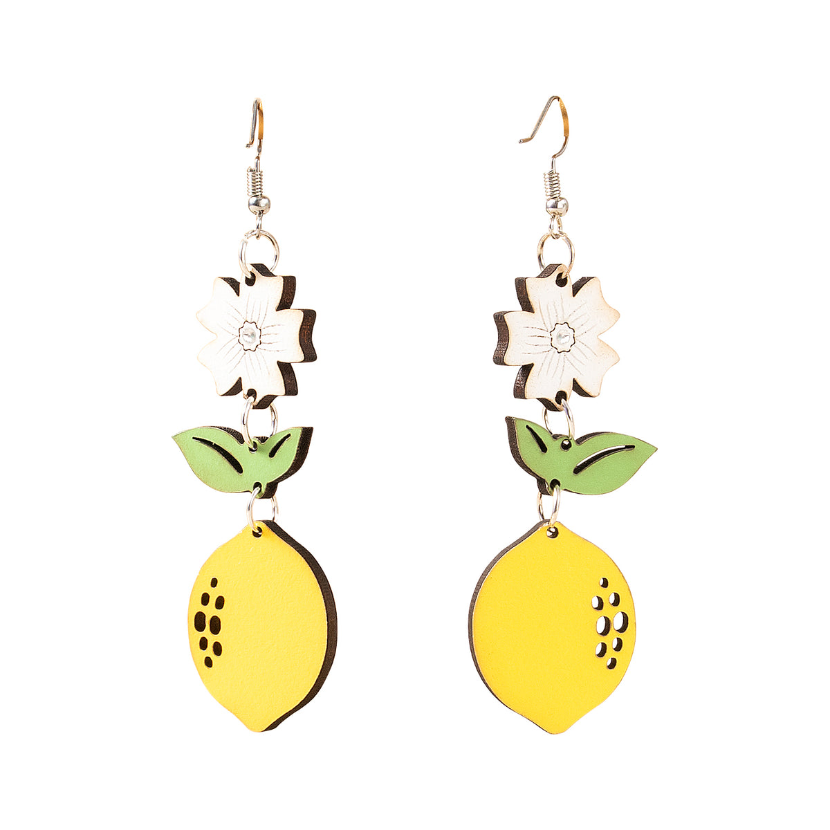 Lemon blossom flower wooden earrings