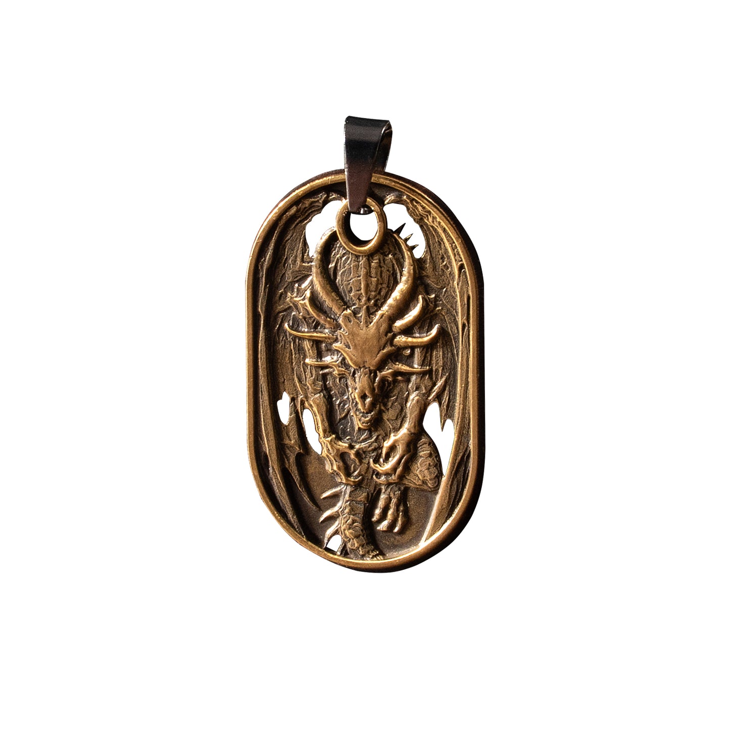 Vintage Dragon Dog Tag Pendant Relief Engraving