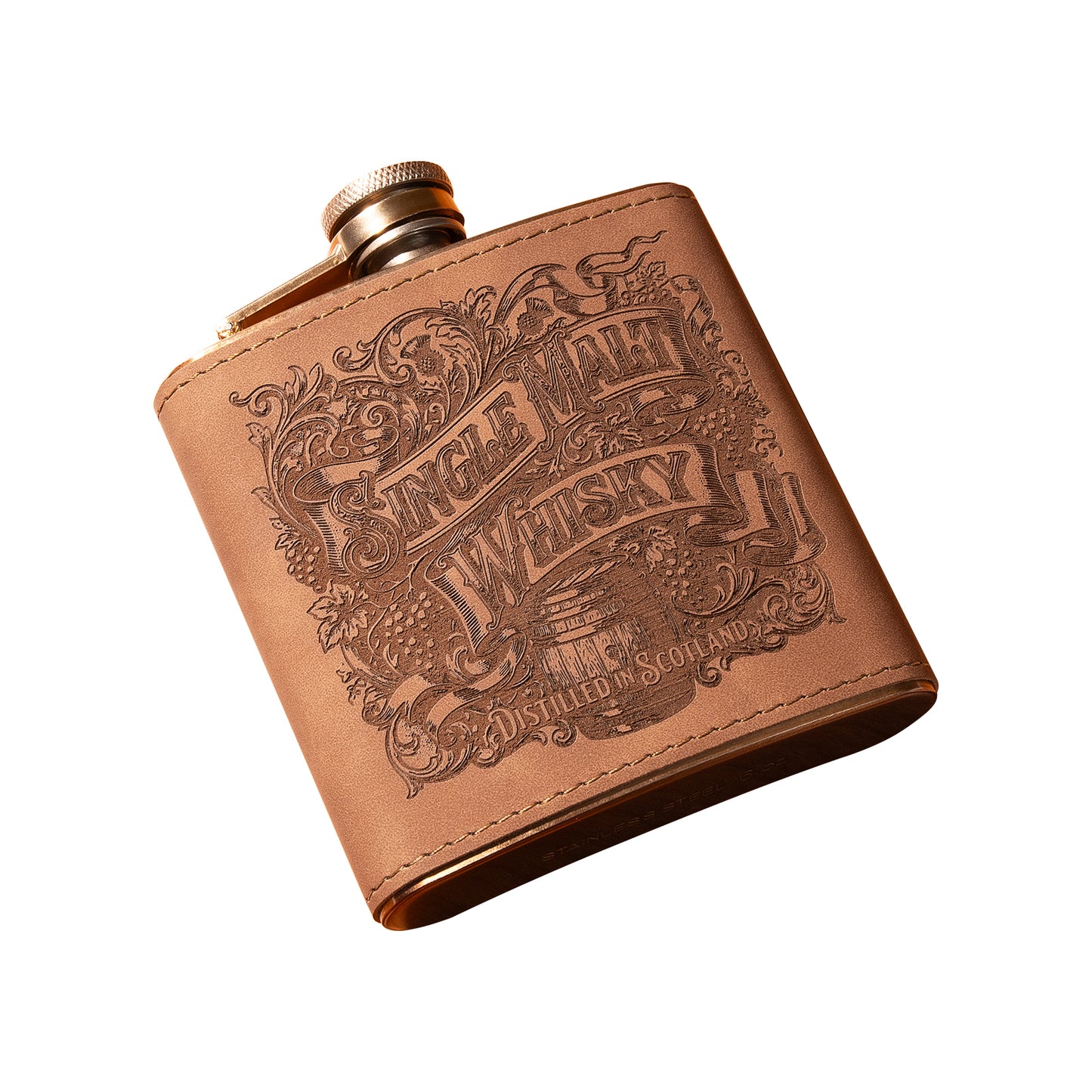 Engraved Vintage-Style Leather Whiskey Flask