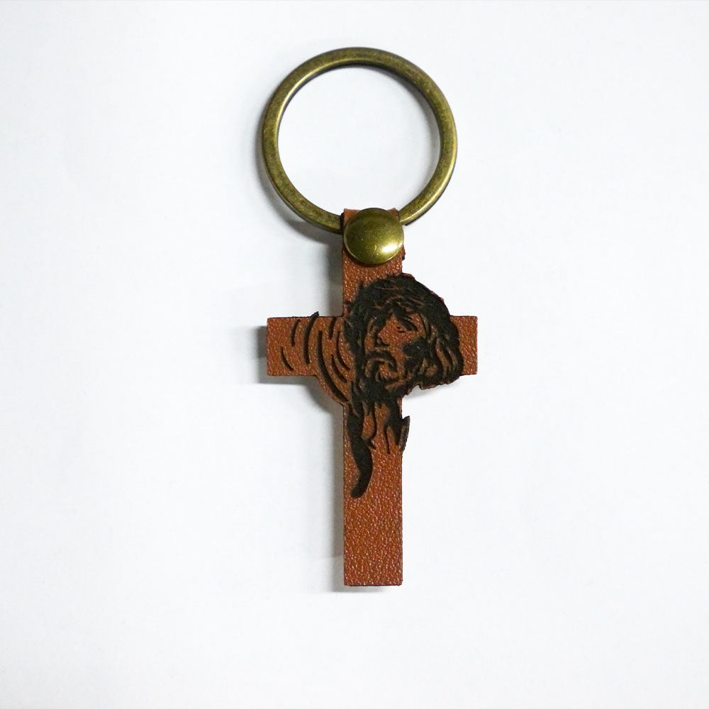 Leather Keychain 02 Jesus Cross