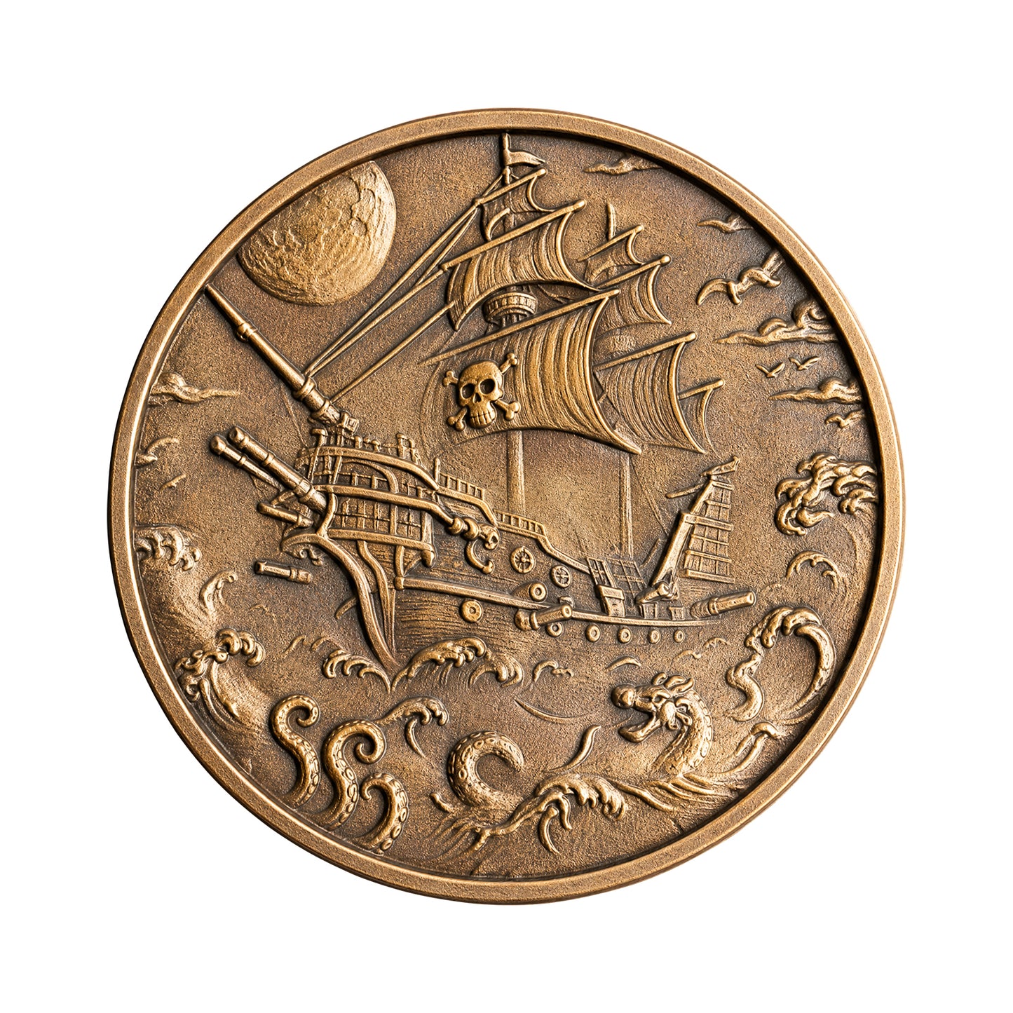 Pirate Ship Nautical brass coin relief carving