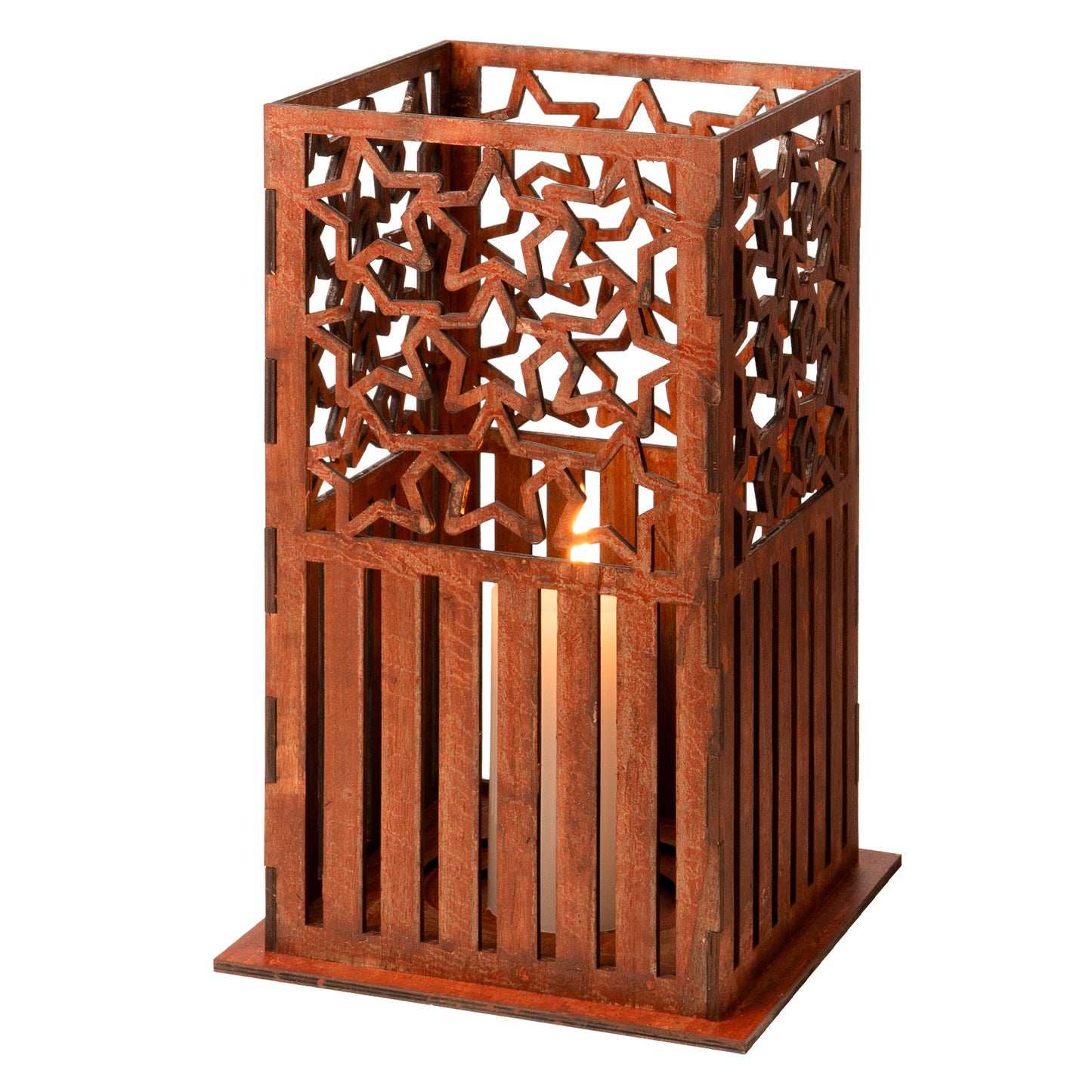 Wooden Cutout Star Floor Candle Lantern