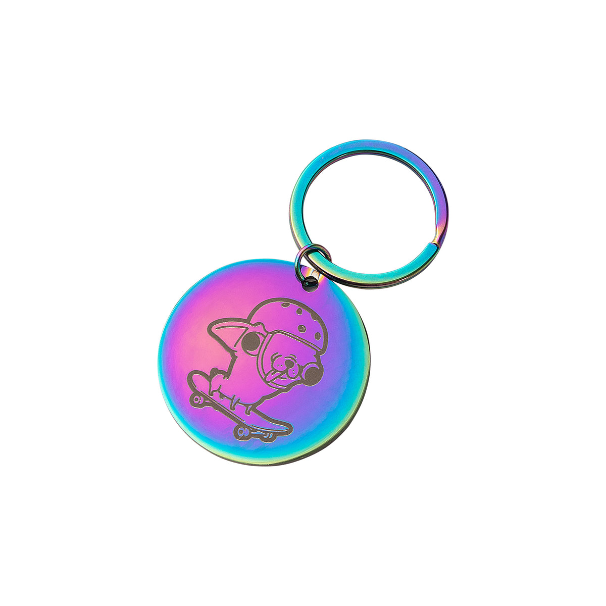 Dog on Skateboard Keychain Color Engraving