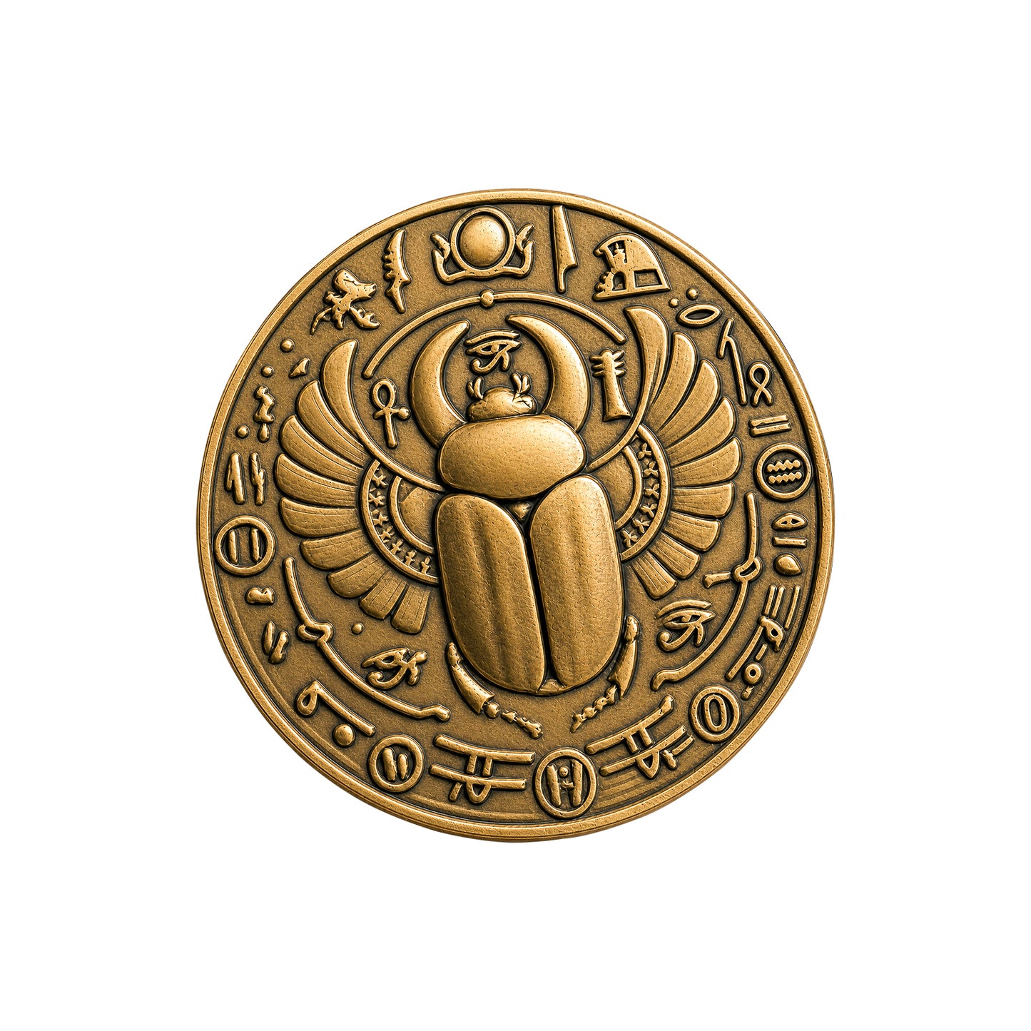 Scarab beetle brass coin relief carving