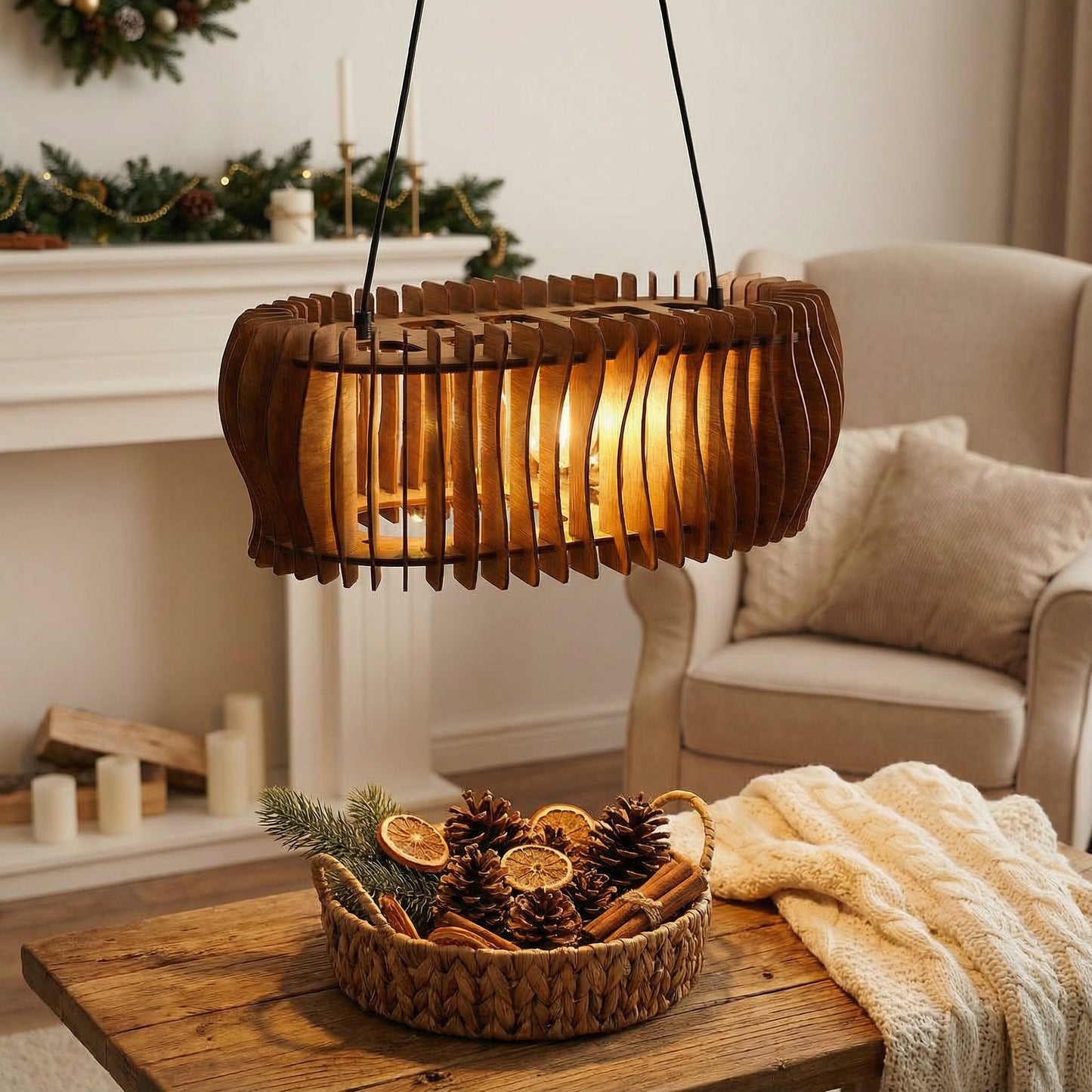 Wooden pendant lamp shade